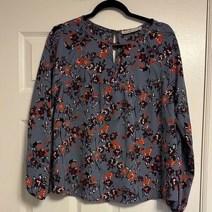 Abercrombie & Fitch Boho Floral Peasent Blouse | Open Slit Sleeve Keyhole Top